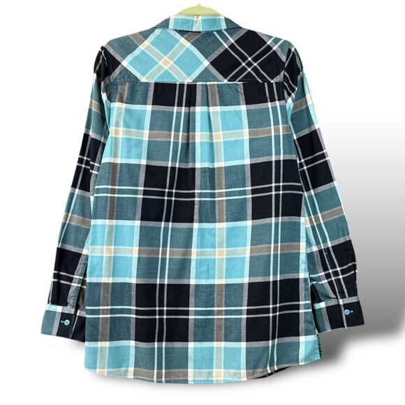 Patagonia Flannel Shirt Womens Sz M Blue Organic Cotton 1/2 Button LS Pullover - Picture 5 of 10